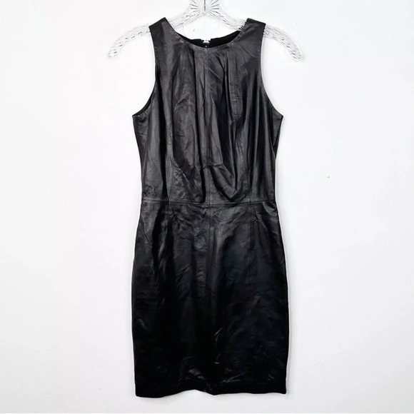 ALEXIS 100% Leather Black Zipper Back Sleeveless Sheath Mini Dress Sz. XS - Picture 2 of 3